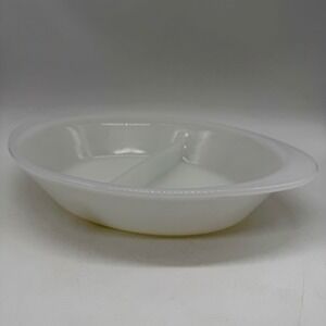 Glasbake J2352 Divided Oval Serving Dish White Milk Glass Vintage